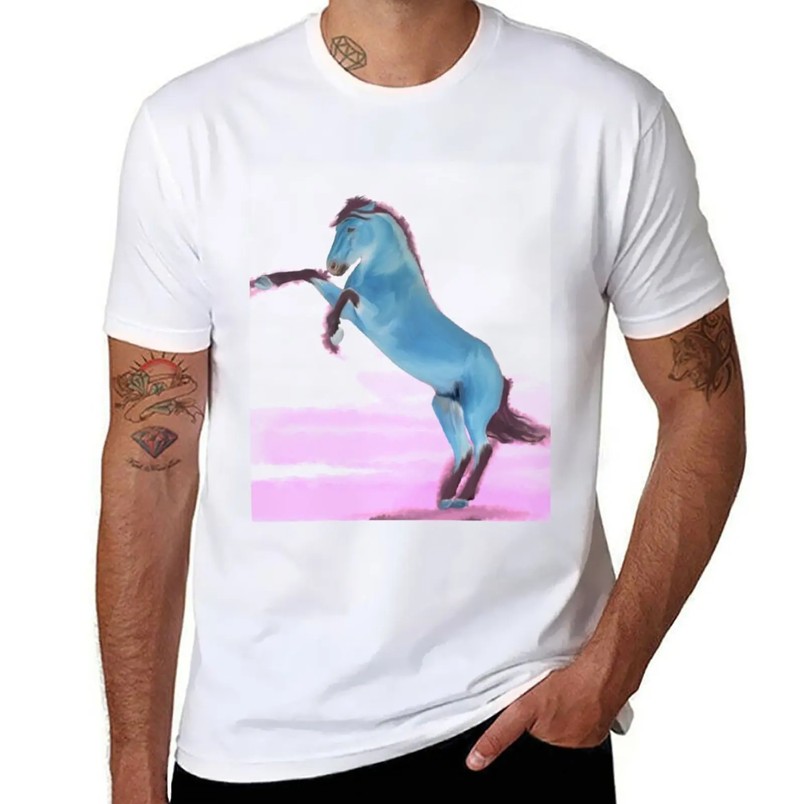 

Blue Horse Rearing T-Shirt t shirt custom print man t shirts for men casual T-Shirt