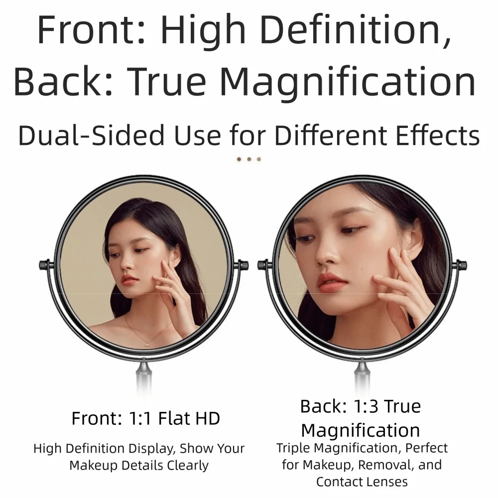 Miroir de maquillage de bureau Double face, miroir cosmétique rond rotatif à 360 degrés, miroir de vanité pivotant étanche haute définition
