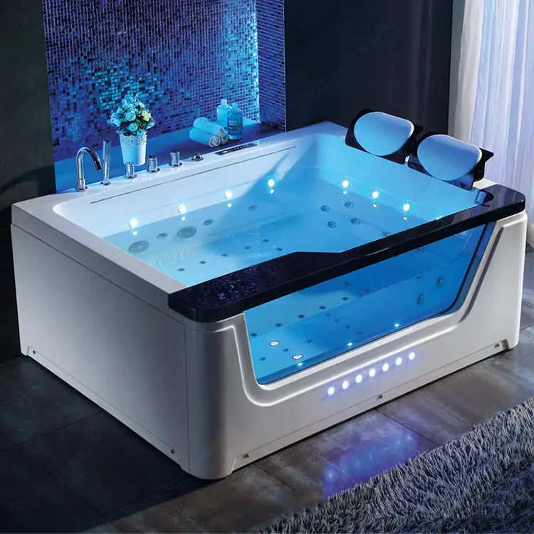 GEORGE 2 Person Whirlpool Hydromassag Acrylic Freestanding Modern Bathroom Bathtub with Waterfall Massage Jets
