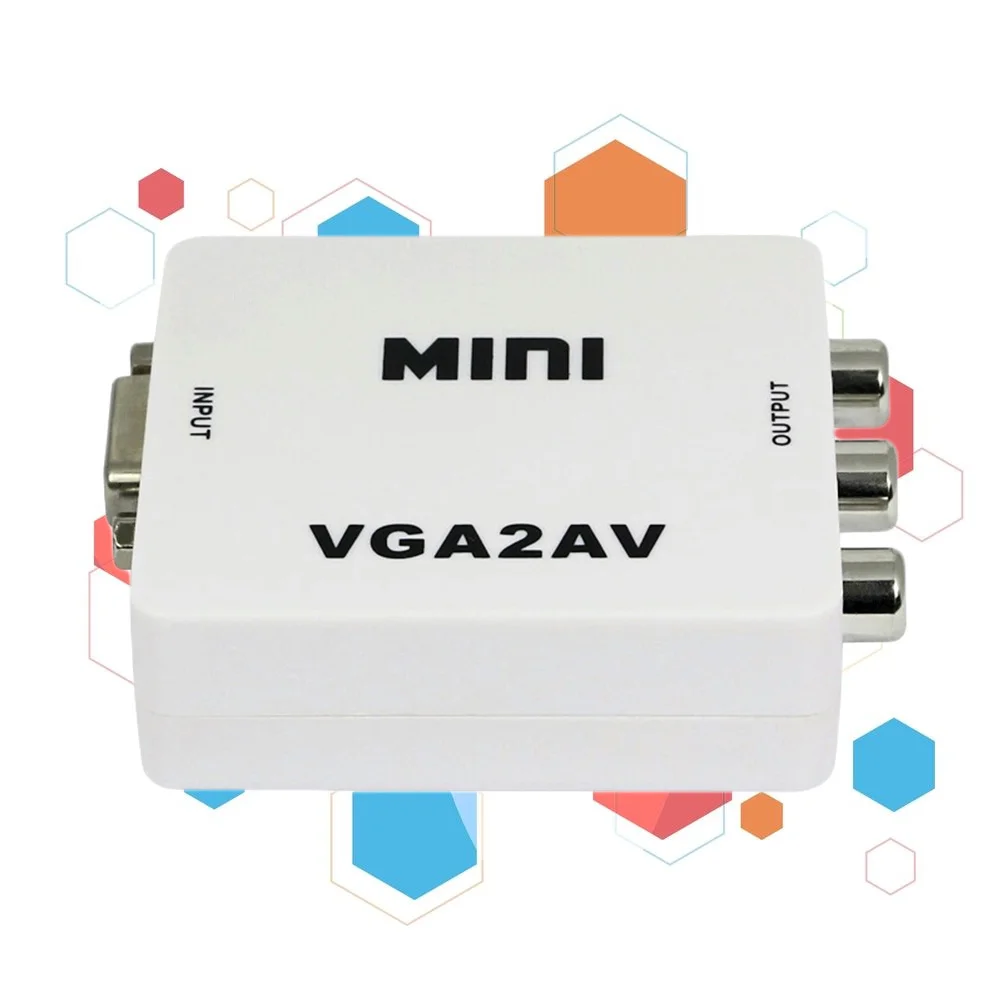 Convertitore composito Mini 1080p da VGA a Av da PC a adattatore Bianco Supporto ad alta risoluzione Convertitore composito 640x480 1920x1080