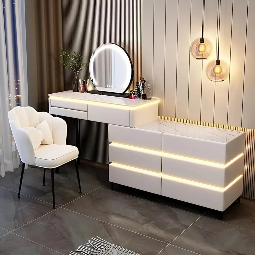 

Dressing table - LED lights including chair and smart makeup mirror, solid wood dressing table in bedroom (9 drawers)