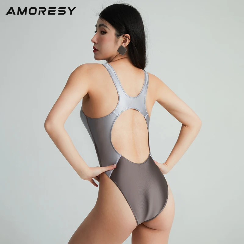 AMORESY Vellustre B-Series one-piece high quality hot spring resort coffee silver color with slimming one-piece competitive swim