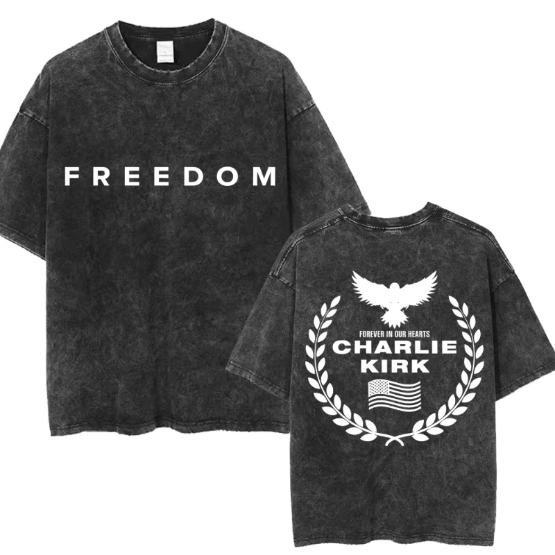 

Justice for Charlie Kirk Freedom Washed T Shirt Fashion Men Women Vintage T Shirts Oversized 100% Cotton Casual Tees Streetwear