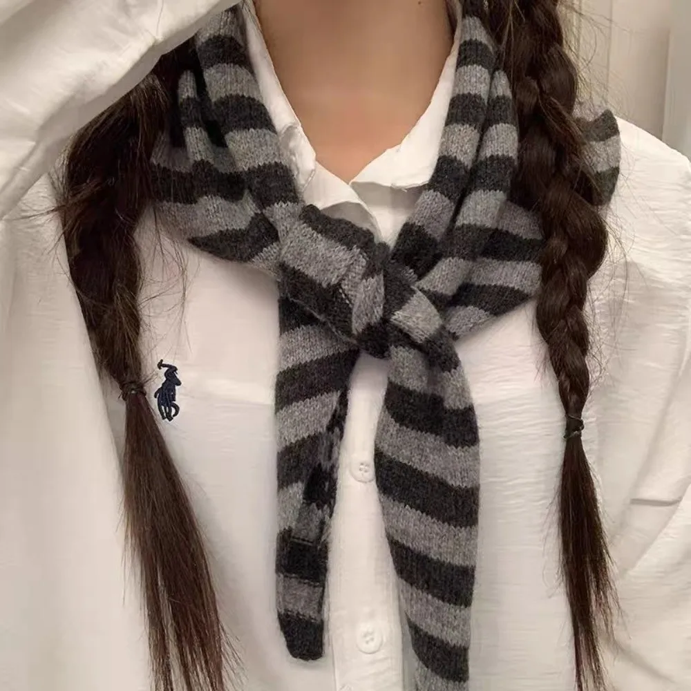 

New Striped Knitted Triangular Scarf Soft Multi-functional Headscarf Coldproof Imitation Wool Scarves Bib Gift