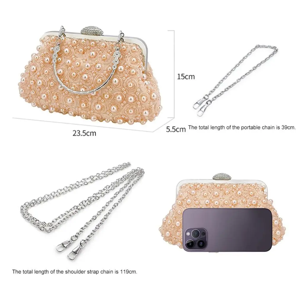 Gold Bright Silk Evening Bag Fashion Circular Rhinestone Decorative Chain Banquet Clutch Shoulder Bags Wedding Party