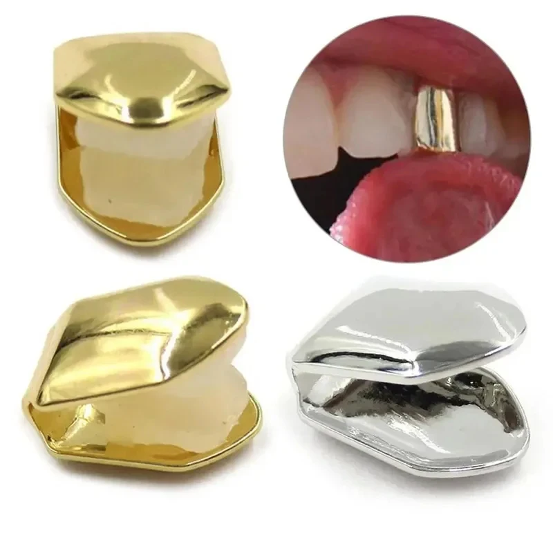 1/2/3/4Pcs Hip Hop Rapper Single Shackle Teeth Hollow Out Top Bottom Dental Single Tooth Caps Personality Metal Teeth Mold Kit