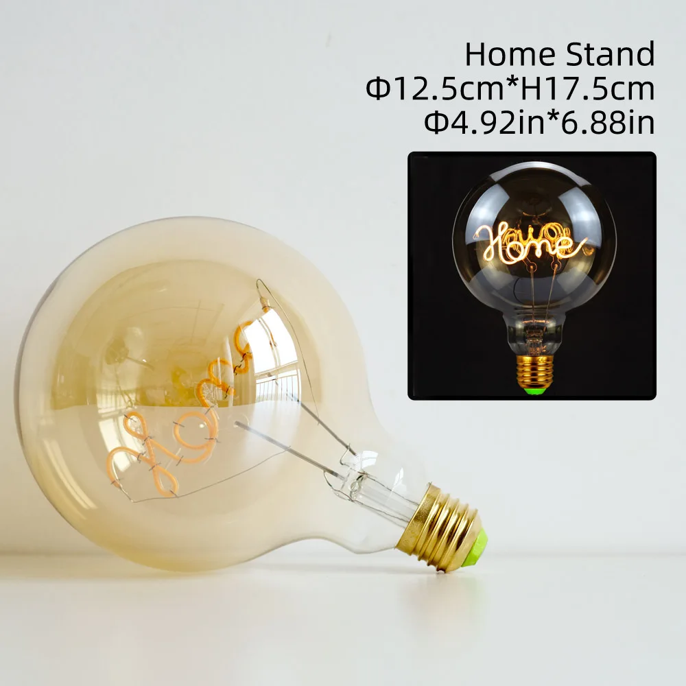 Edison Bulb Letter Light G125 220V Dimmable Lamps Warm Yellow 2200K Table Light Bulb LED Filament Light Styling LOVE HOME Note