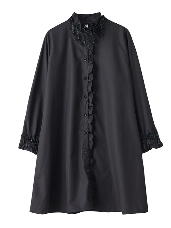 Authentiek lente-herfst los gesplitst ontwerp Faion irt Dr k Sle houten ontwerp katoen lange Sve button-up