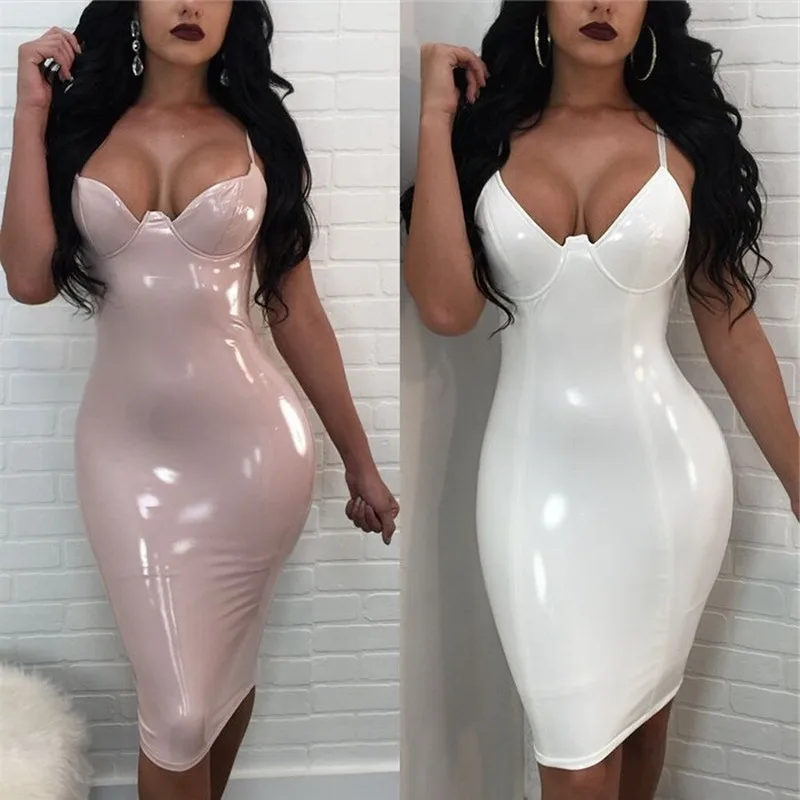 

Large Size Dresses For Women 4XL 5XL 6XL Wetlook PU Dress Sexy Black Split Bodycon Party Club Leather Dresses Midi Vestidos Ddlg