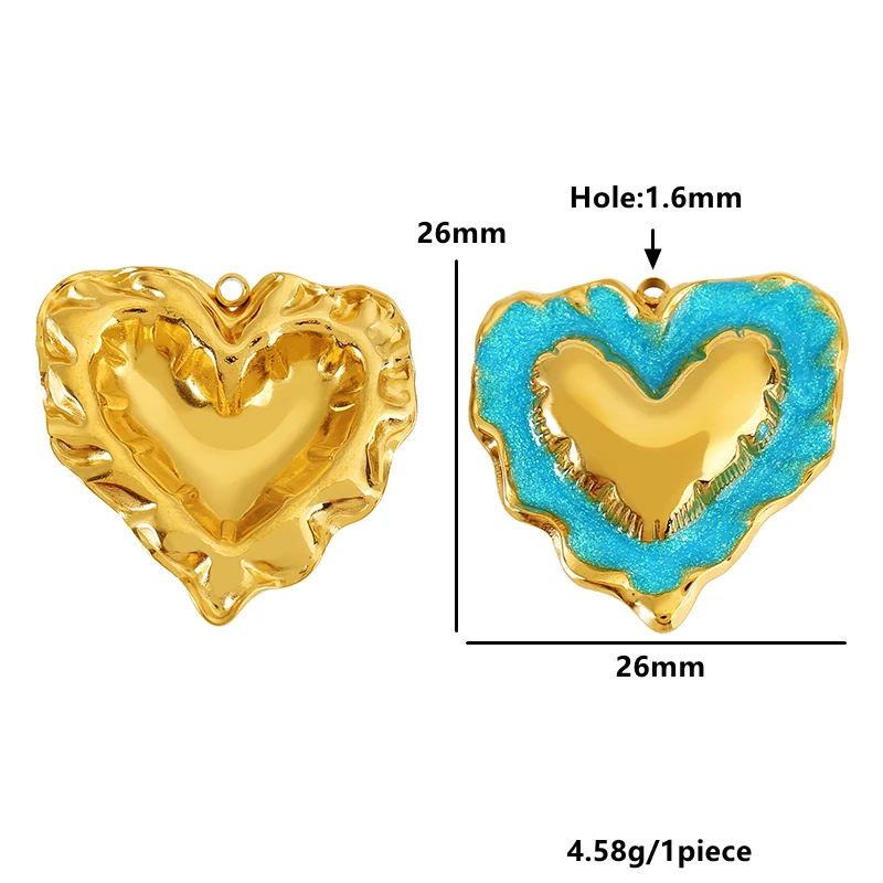 3pcs Stainless Steel Wave Love Heart Charm Enamel Heart Pendant Jewelry Findings Charms for DIY Women Earring Necklace Making view 4