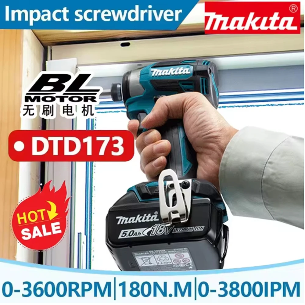 

Makita 18V LXT Cordless Impact Driver DTD173 Brushless Electric Drill Screwdriver Wood/Bolt T1/T2-Mode Twin LED Light 180 N·m