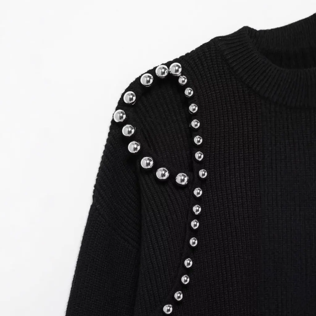 

European And American Fashion Joker round Neck Long Sleeve Knitted Pullover Top for Women Spring New Style A35806