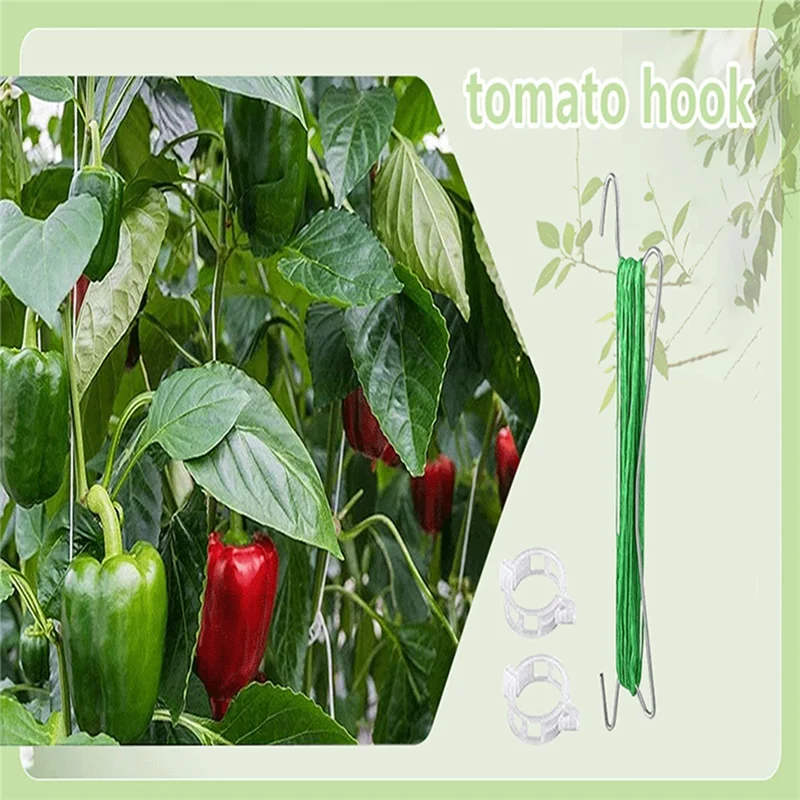 

M11K-Tomato Hook Set, Pack Of 40 Tomato Hooks With Cord, 40 Plant Buckles, Garden Hooks, Plant Bender Clips