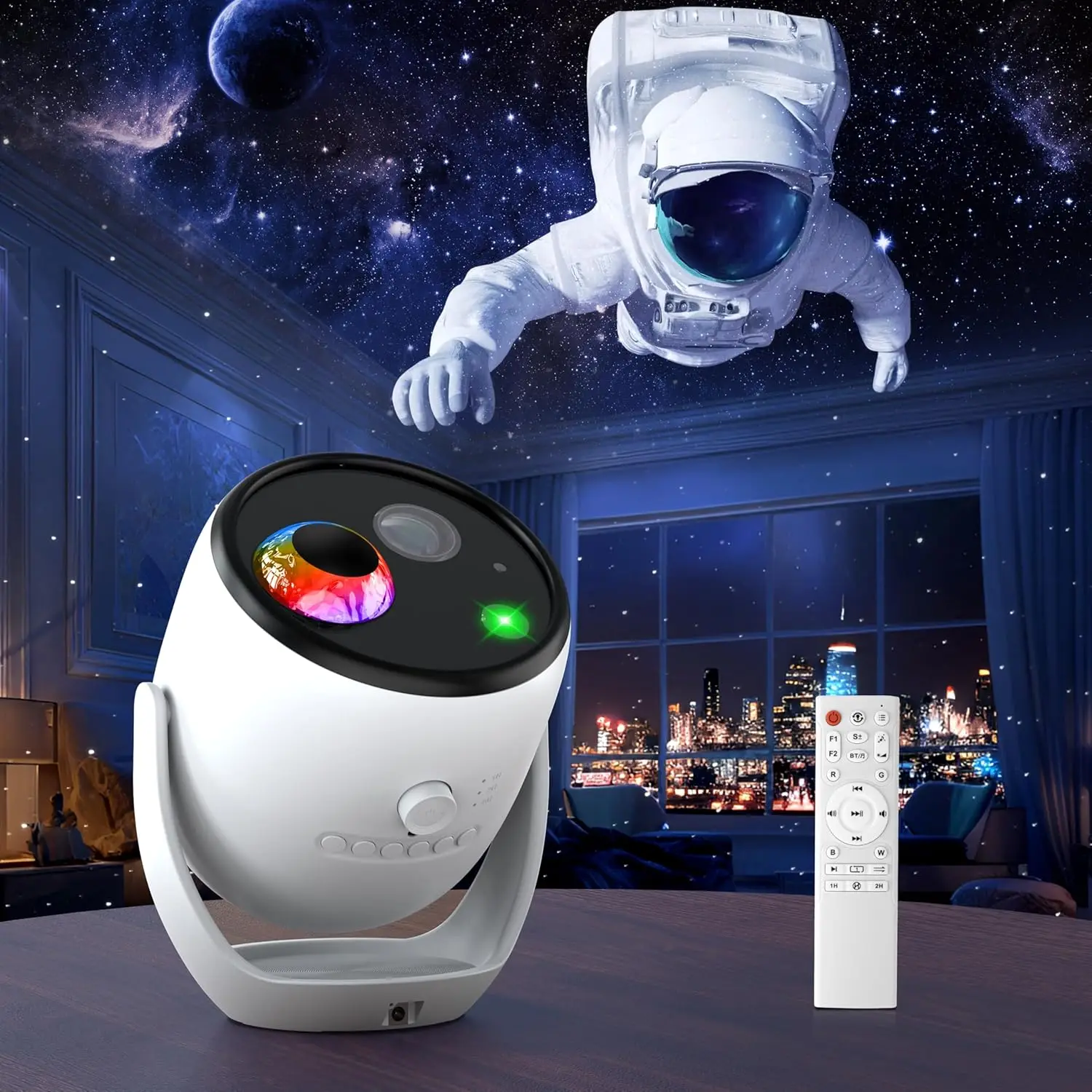 Proyector de Galaxia Dinámico 3D, Proyector de Estrellas con 90 Escenas, Lámpara Nocturna de Planetario con Altavoz para Decoración de Habitaciones