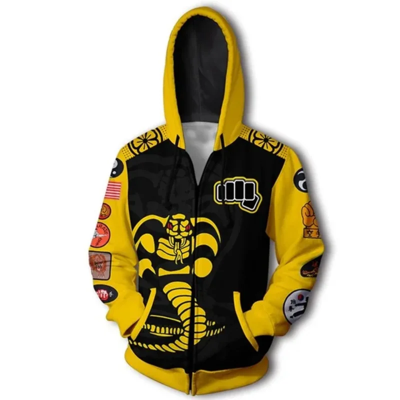 ♥   2025 nueva película Cobra Kai disfraz Karate chaquetas para adultos Cosplay cremallera sudaderas con capucha hombres wom ★ ☆ ly99