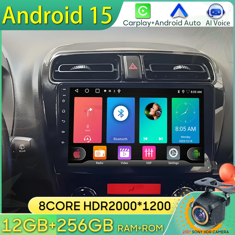 

Android 15 Car Radio For Mitsubishi Mirage Attrage 2012-2018 GPS Navigation Android Auto Carplay Wifi Video Stereo Unit No 2din