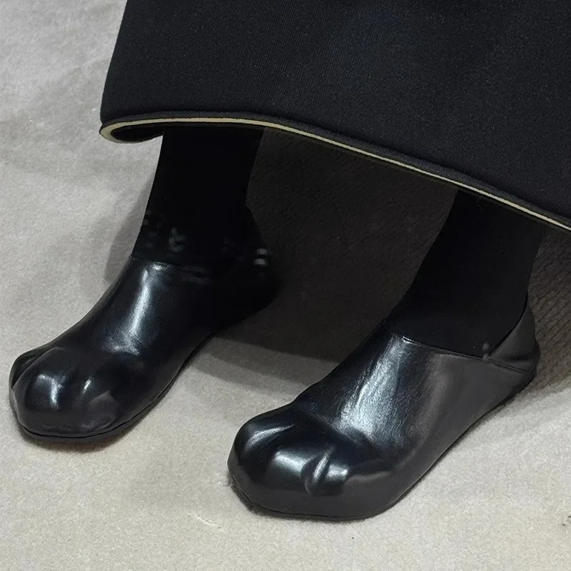 Entzückende Katzenklaue mit flachem Boden, Slip-On-Schuhe aus weichem Leder, Mary Jane-Flats für Damen, bequeme Freizeitschuhe, Gummisohle