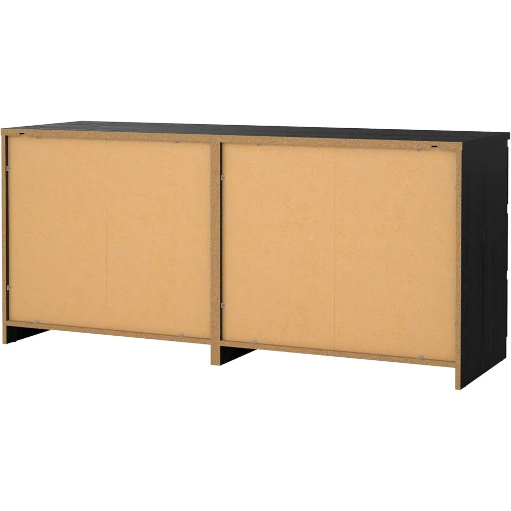 Commode double à 6 tiroirs, grain de bois noir