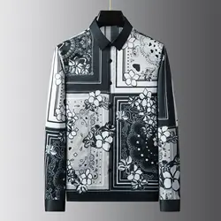 Brand Luxury Printed Shirt Men Non Ironing Long Sleeved Casual Business Dress Shirt Slim Fit Banquet Social Performance Costumes