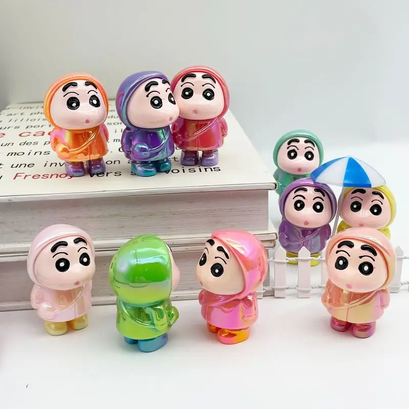 

12pcs Cartoon Crayon Shin Chan Diy Raincoat Shin-chan Tabletop Decoration Keychain Action Figures Doll Model Children's Toy Gift