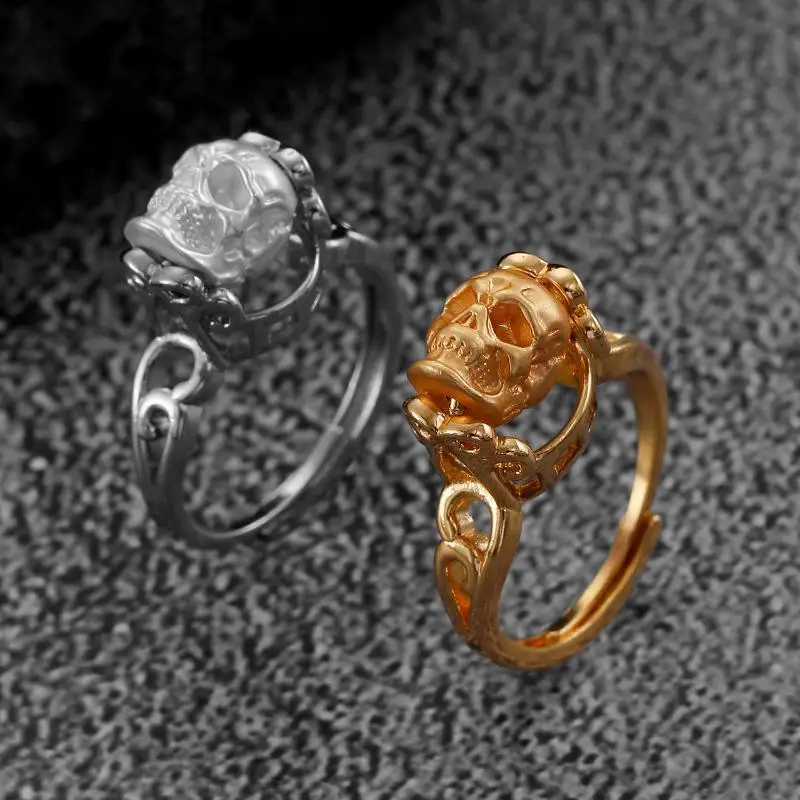 Fashion Gothic Skull Ring Dark Color Blocked Vintage Punk Jewelry 1Pcs for Halloween Party Birthday Gift for Men Women