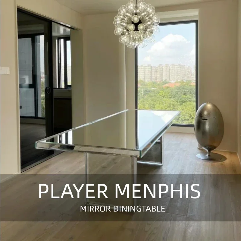 Italian light luxury glass dining table, modern minimalist high-end home living room high-end dining table rectangular
