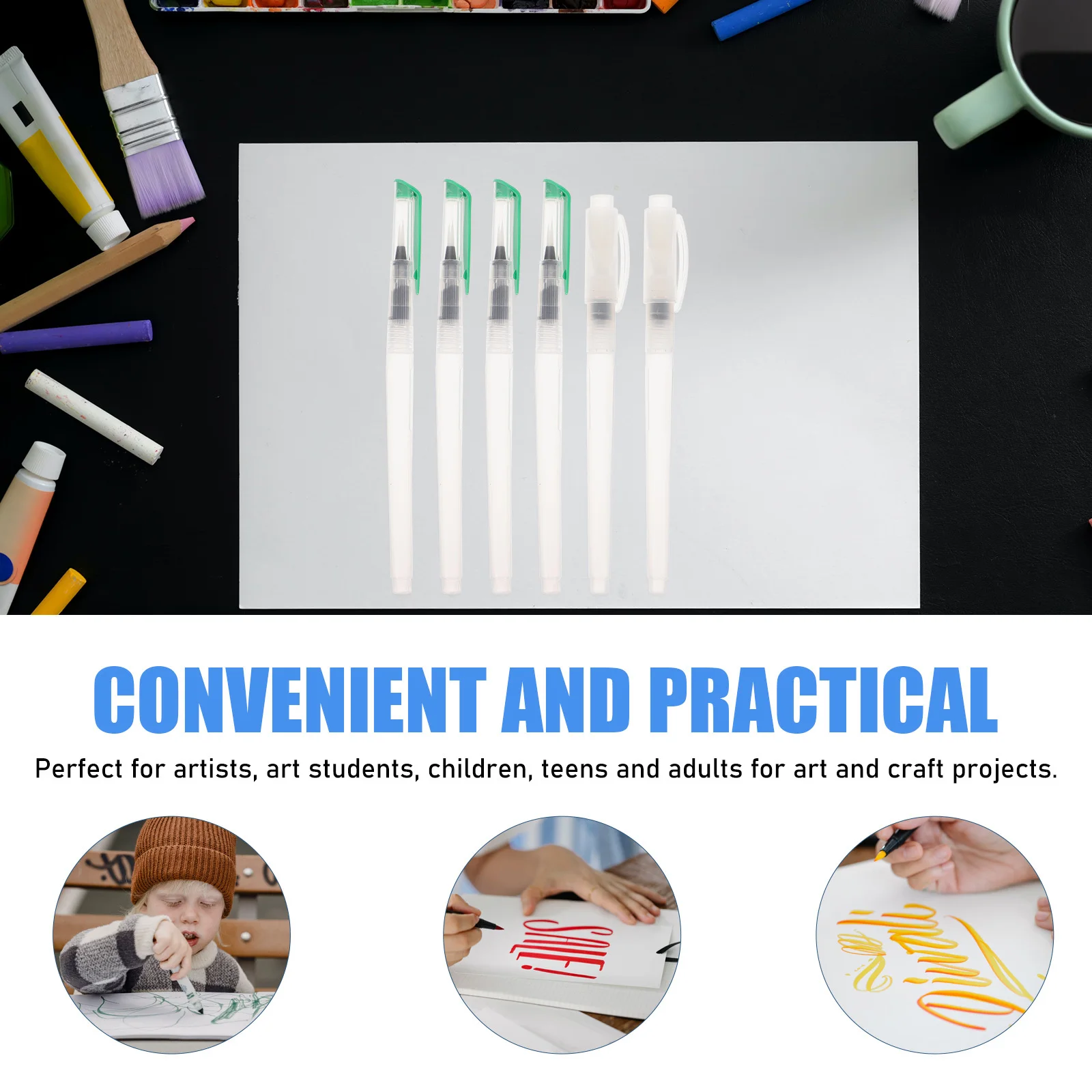 6Pcs Watercolor Painting Pen Set Creative Water Brush Pens Smooth Ink Control Non-Smear Painting Accessory for Children and