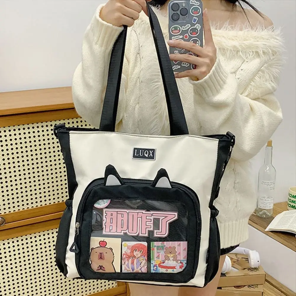 Storage Bag Cat Ear Transparent Itabag Nylon Zipper Transparent Crossbody Bag Doll Bag Multifunction Shoulder Bag Men