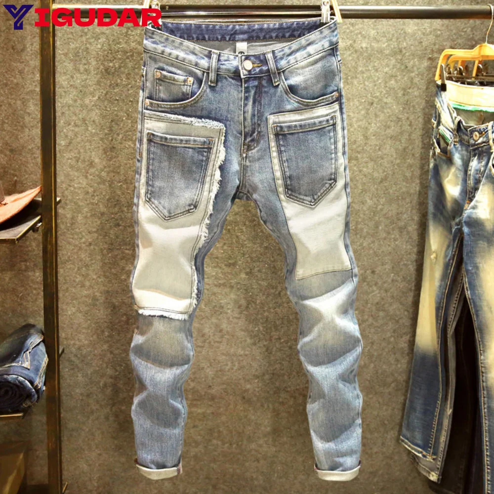 

2024men denim jeans straight worn hole jeans Europe and America classic old pants pantalones hombre denim pants pants men