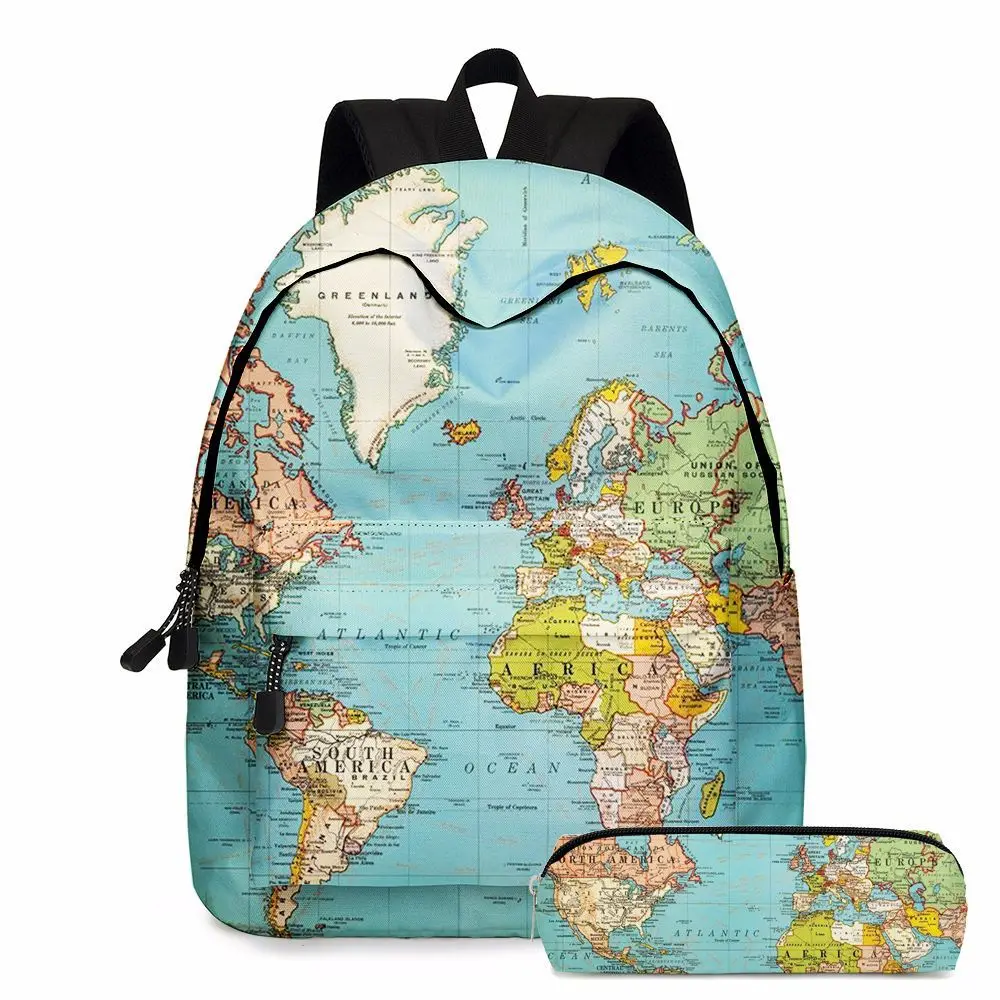 

Large Capaci World Map Print Bapa for Junior High School Students Dual oulder Bag Korean Sle Personali Bookbag