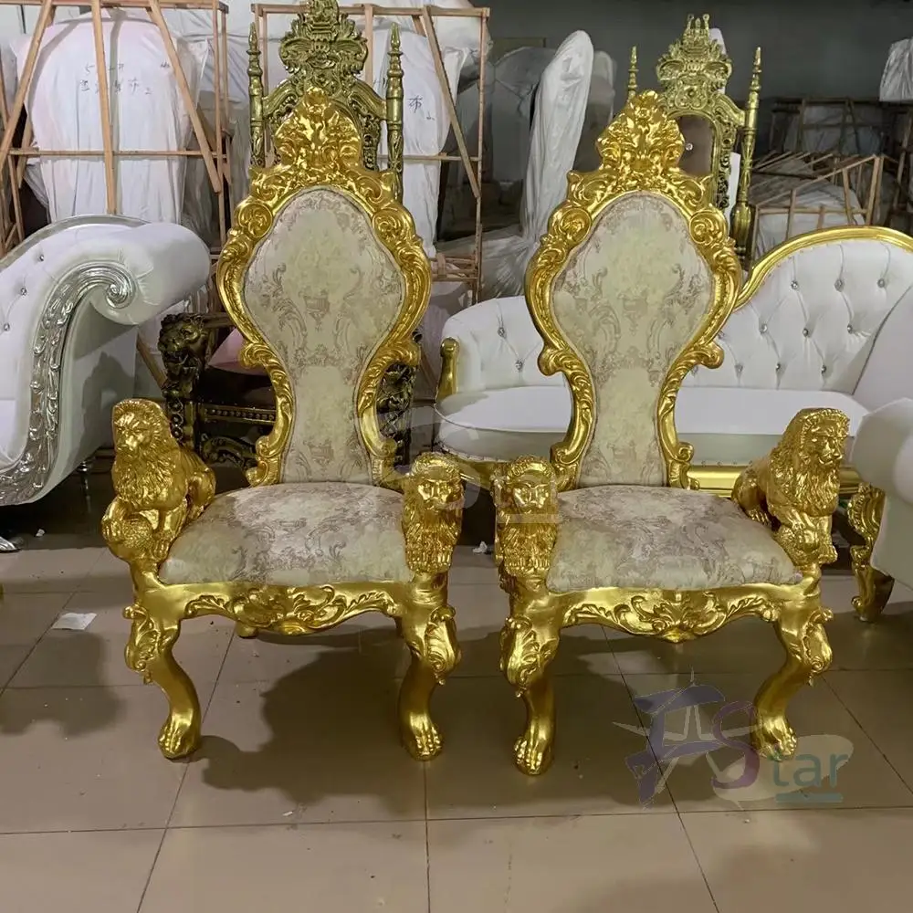

Single Pile Chair Gold Luxury Royal Event Wedding kings and Queens Throne Chairs for Brides and Grooming