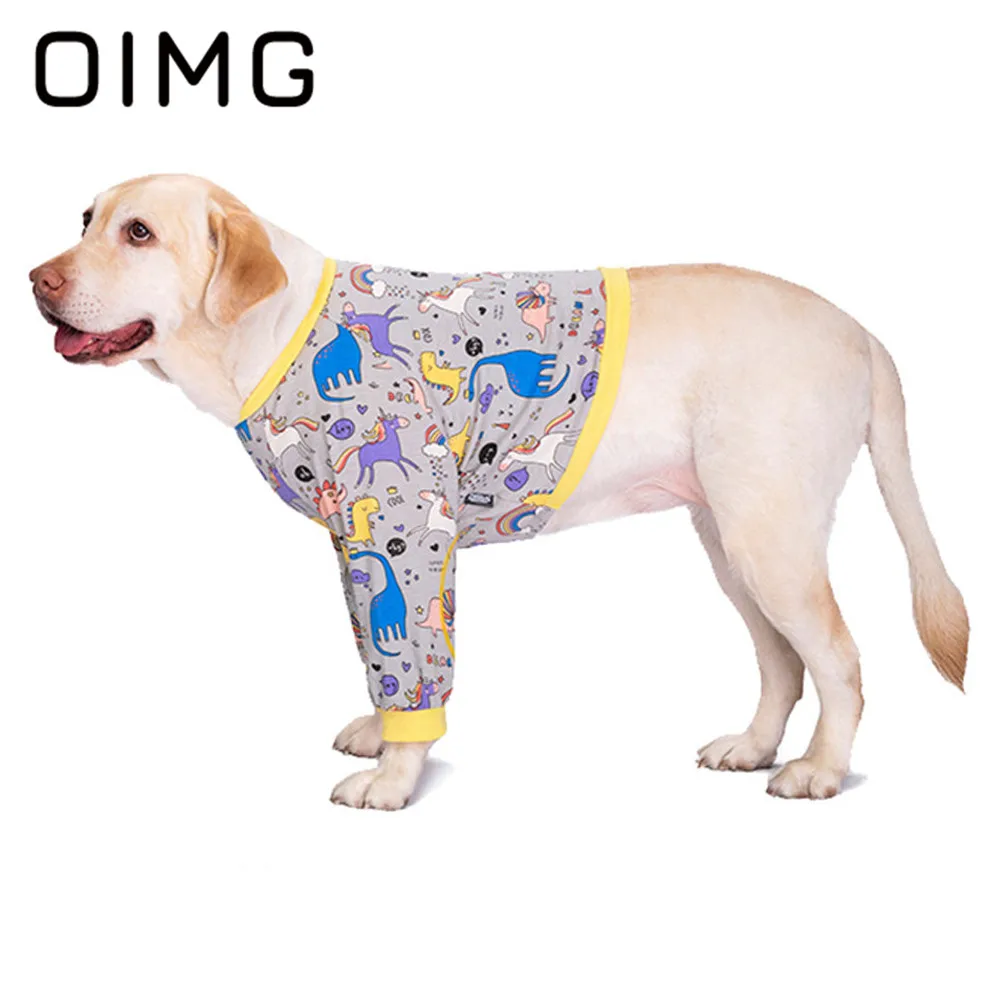 OIMG Cartoon Print Dogs Clothes Golden Retriever Labrador Summer Thin Large Dogs Elbow Joint Suit Casual Breathable Pet T-shirt