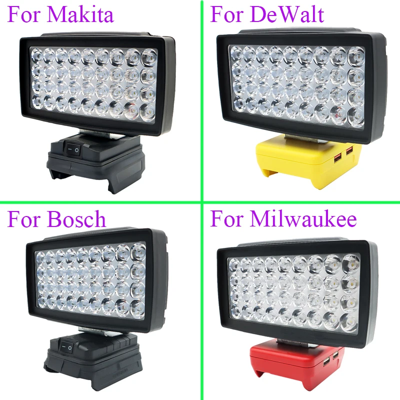 36 Beads LED Car Work Light Spotlight USB Power Bank For Makita For DeWalt For Bosch For Milwaukee for M18 18V Li-ion Battery