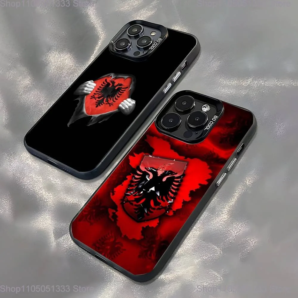 

A-Albanias Flag Phone Case For iPhone 16,15,14,13,12,11,Pro,XS,Max,Plus,Mini,SE Black Candy Matte Shockproof Cover