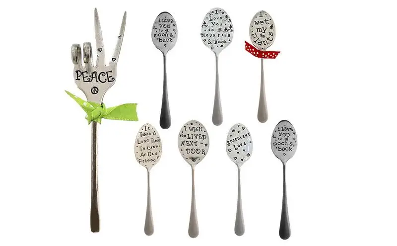 

Art Sculpture Garden Decor Garden Craft Marker Sculpture Silver Spoon Plant Markers Metal Potted Plants Garden Gifts