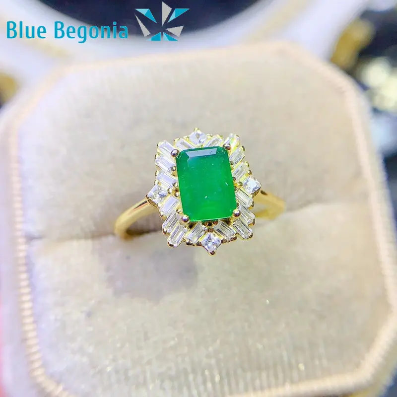 Lab Emerald Ring Fine Jewelry for Women Anniversary Gift 925 Sterling Silver 5*7mm Gemstone