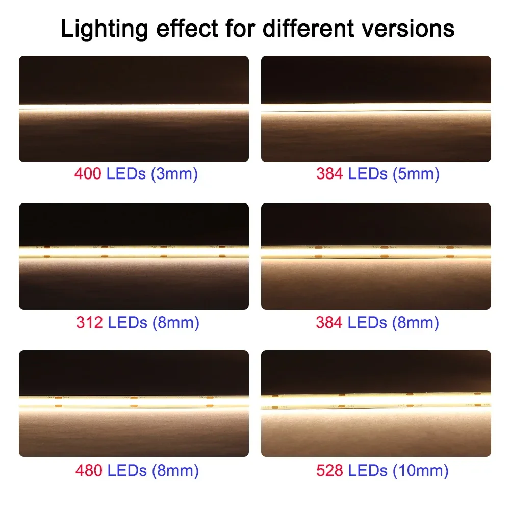 COB LED Strip Lights 320 480 528 LED 1m 5m Warm Nature White High Density Flexible Tape Ribbon RA90 12V 24V Do Rekonacji Pokoju