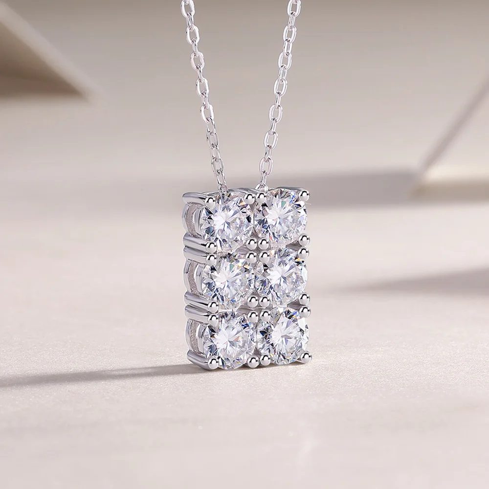 Moissanite Diamond Necklace for Women 1.8 CT 925 Sterling Silver Pendant VVS1 Excellent Cut D Color Fine Jewelry Wedding- Luxury