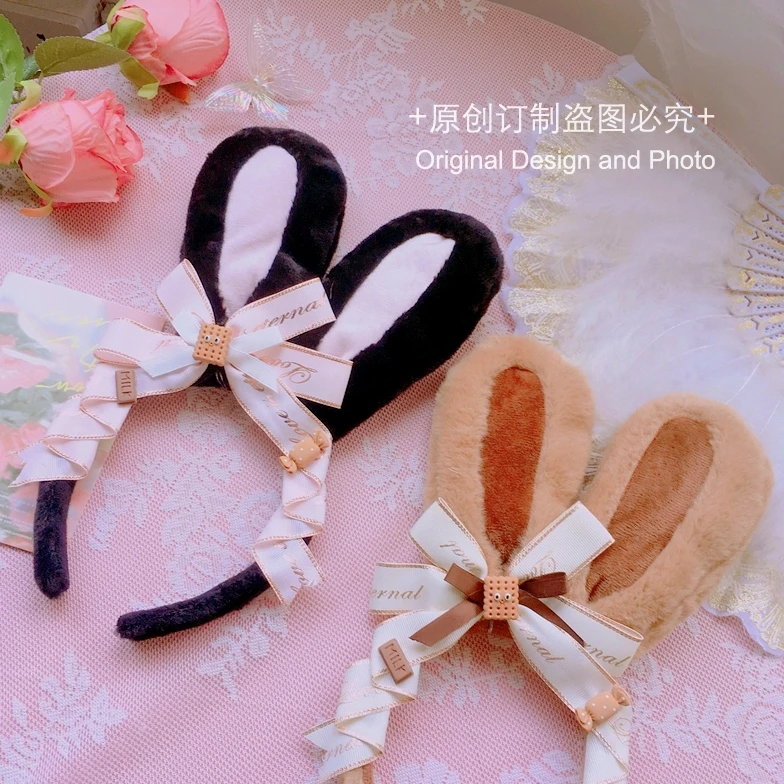 Bunny ear headband cosplay Japanese sweet cute JK headwear pink bow girl rabbit ear lolita hair accessories Lolita accessories