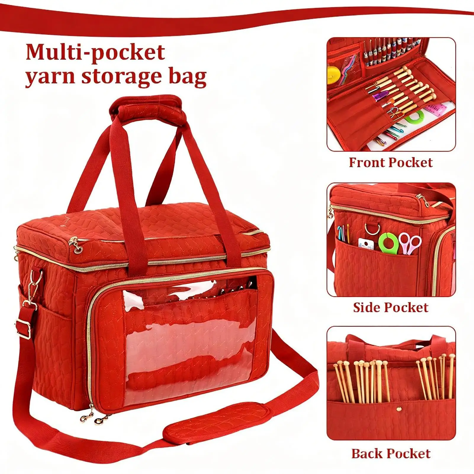 

Knitting Tote Bag Yarn Storage Bag for Knitting Needles Crochet Hooks and Sewing Accessories DIY Sewing Kit Bag For Mom