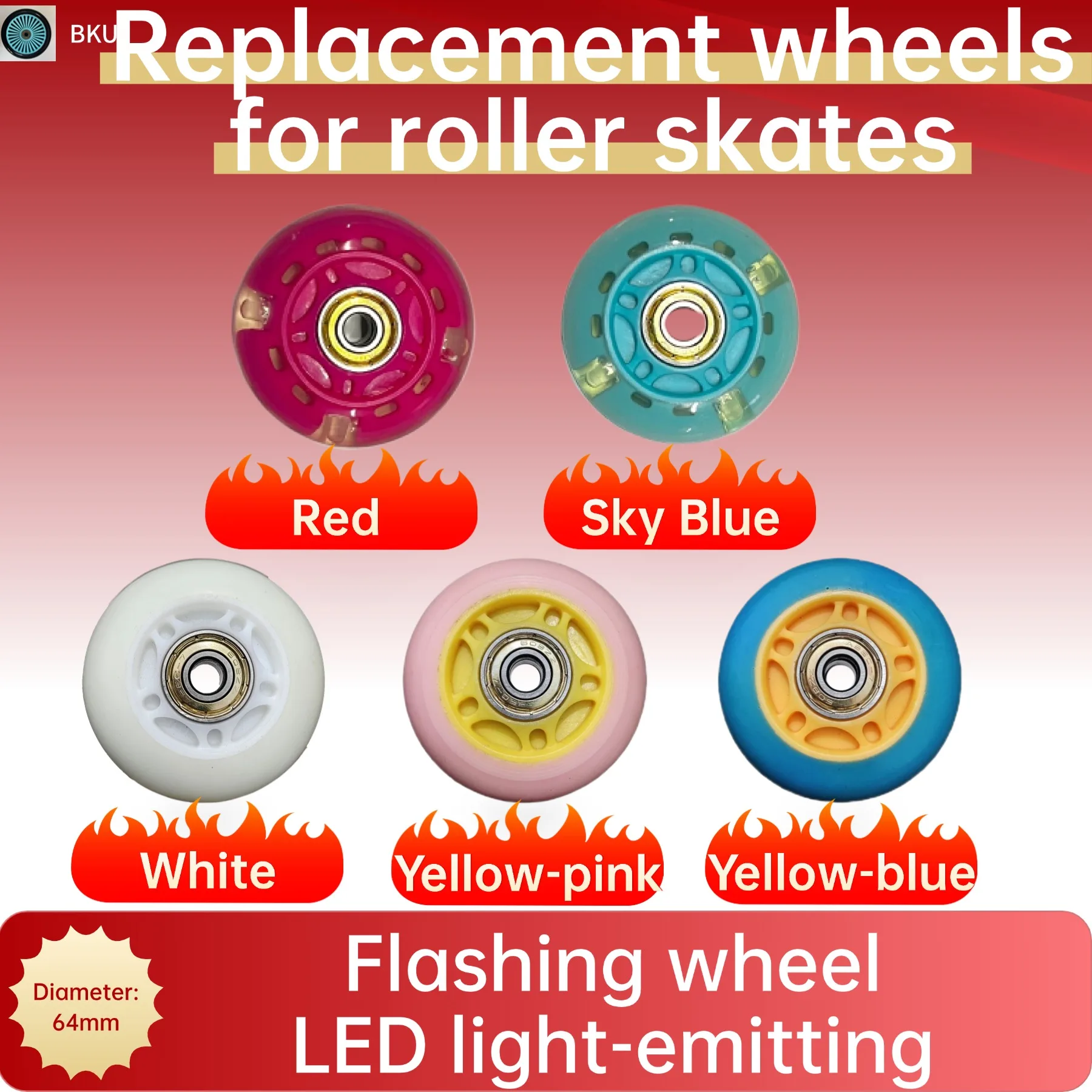 Ruote luminose da 64 mm da 2 pezzi/confezione: ruote in PU silenziose e durevoli per pattini a rotelle e scooter (sostituzione OEM, include cuscinetti)