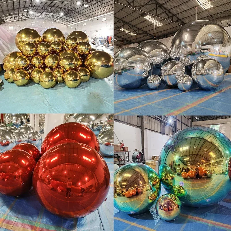 6pcs Giant Inflatable Mirror Balls Hanging Reflective Balloons Gold/Silver for Shopping Mall Events Weddings Stage Decorations