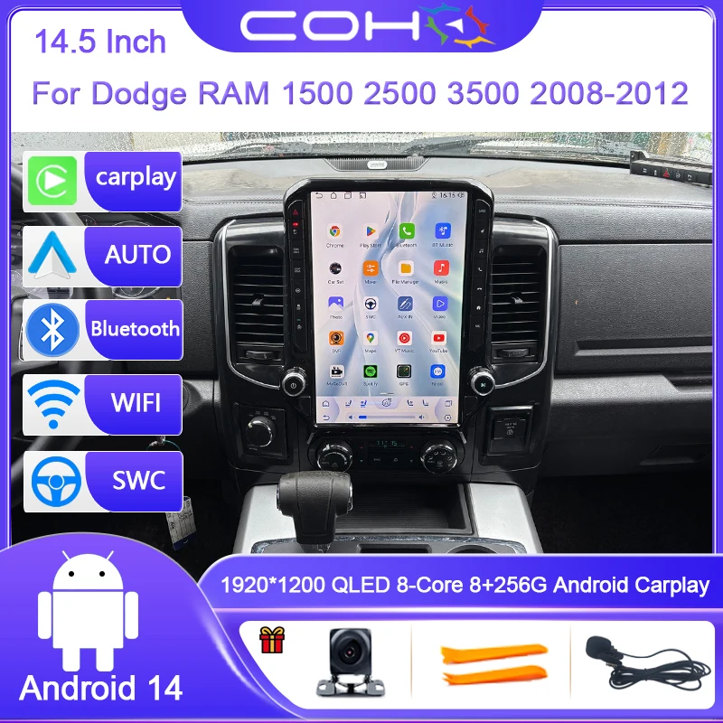 

14.5 Inch For Dodge RAM 1500 2500 3500 2008-2012 Screen Android14 8-Core Car Multimedia Player Stereo Receiver Radio GPS 4G WIFI