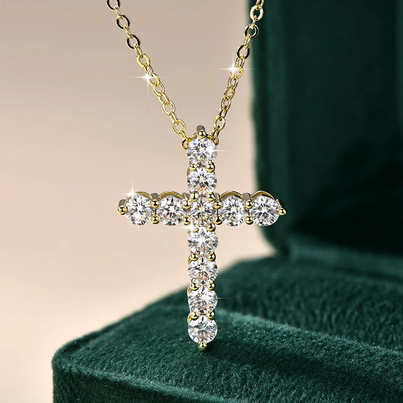 Lnngy 14K Gold Filled Kreuz-Anhänger-Halskette, zertifizierte 3,5 mm Voll-Moissanit-Halsketten für Damen, Labordiamant-Vintage-Schmuck – Detail 2