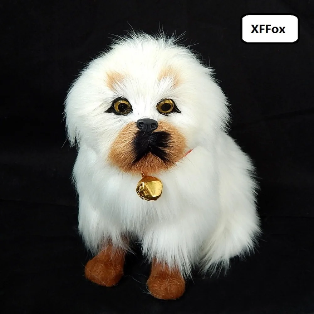 

new real life sitting dog model plastic&furs white dog doll gift about 13x8x11cm xf1484