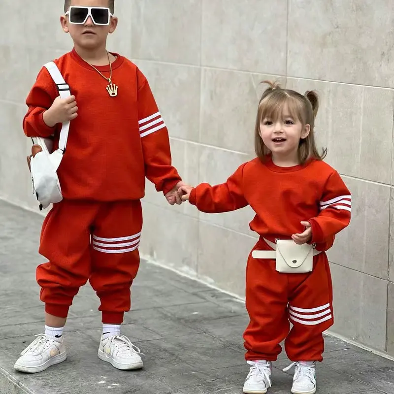 Spring Kids Children Clothing 2024 Autumn Boys Girls New Casual Sports Hoodie Solid Color Hooded Two-piece Set Kids Clothes