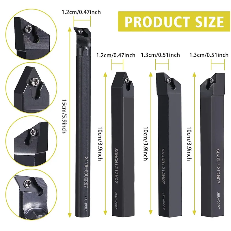 10pcs DCMT070204 Carbide Inserts Blades+ 4pcs 12mm Lathe Boring Bar Turning Tool Holder for Lathe Turning Machine Accessory Sets