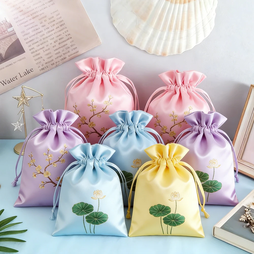 

50/100pcs Custom Jewelry Silk Satin Drawstring Bag 8x10cm Wedding Candy Packaging Pouches Gifts Ring Cosmetic Container Bagts