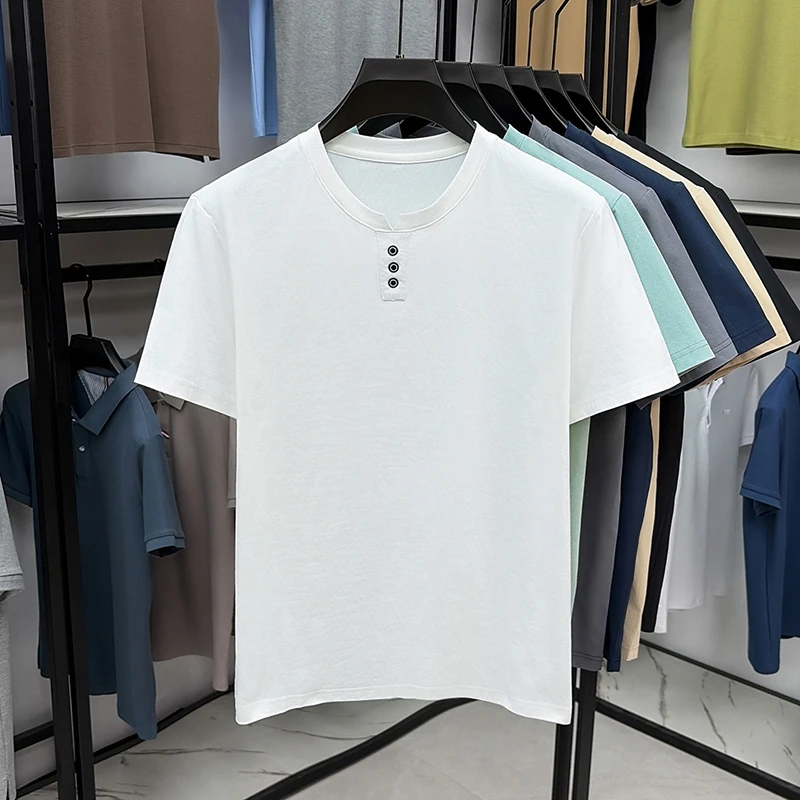 Herren Casual Kurzarm Henley T-Shirt mit V-Ausschnitt und drei Knöpfen, leichte, atmungsaktive T-Shirts für Herren, Alltagsoutfits. – Detail 16