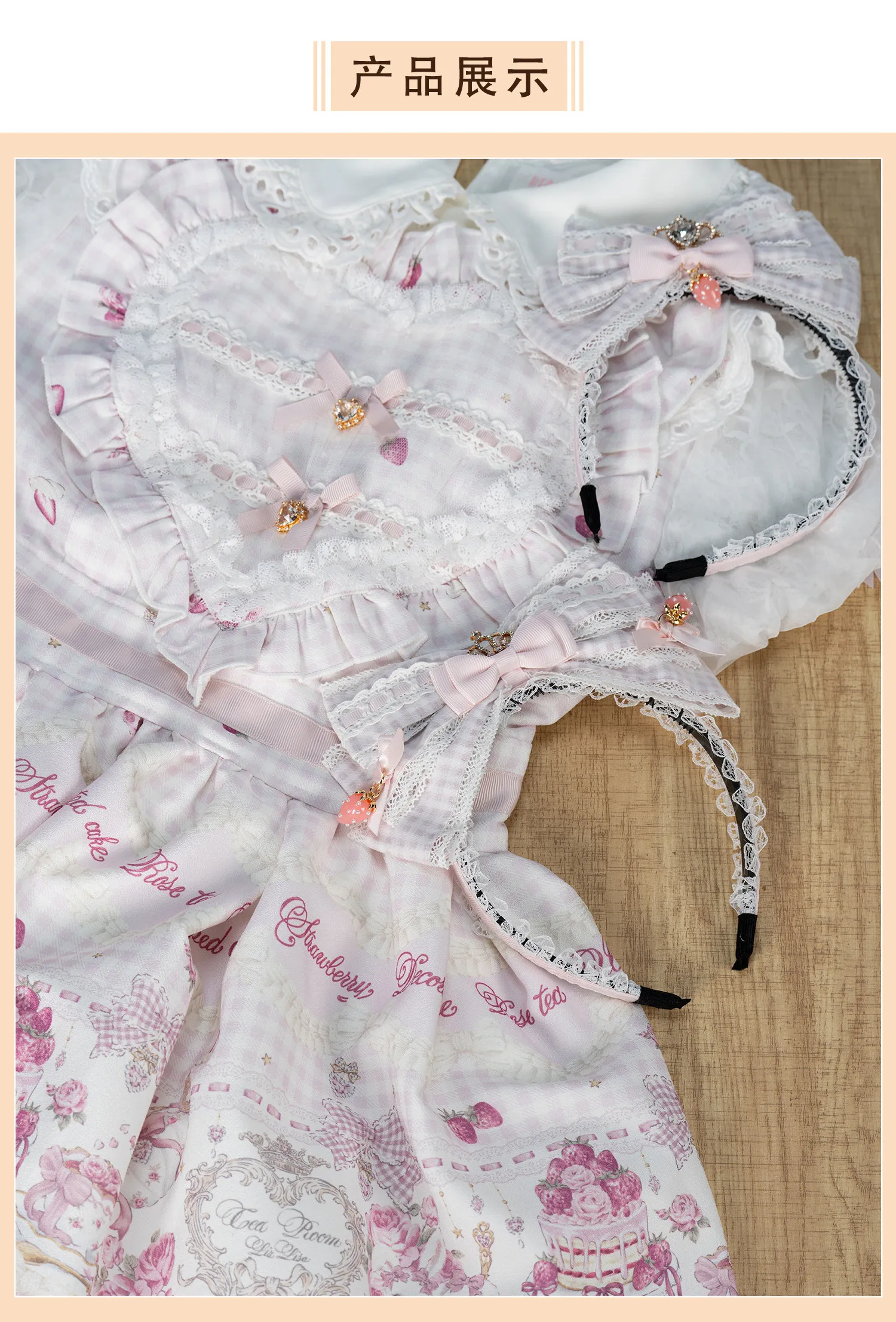 Sweet strawberry plaid headband 3d fabric large bow kawaii princess lolita hairband headband japanese lolita headwear